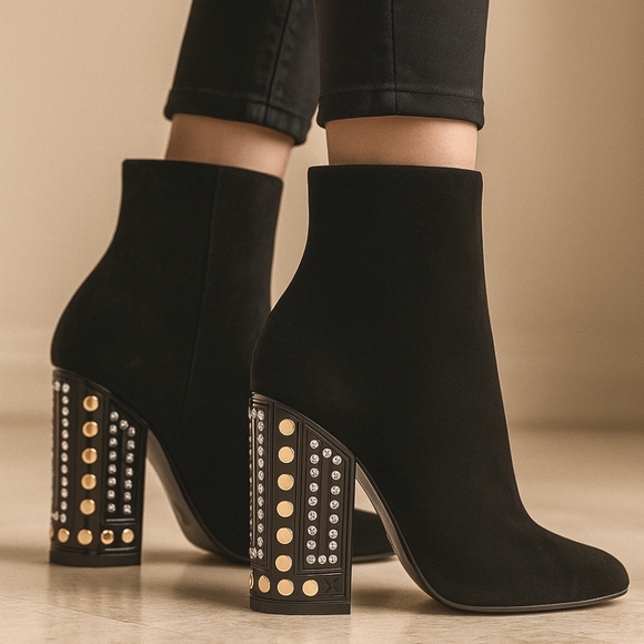 Louis Vuitton✨ NWOT Studded Heel Boots Black Velvet Ankle Boot Sz 39 (US 8–8.5) - Picture 1 of 16